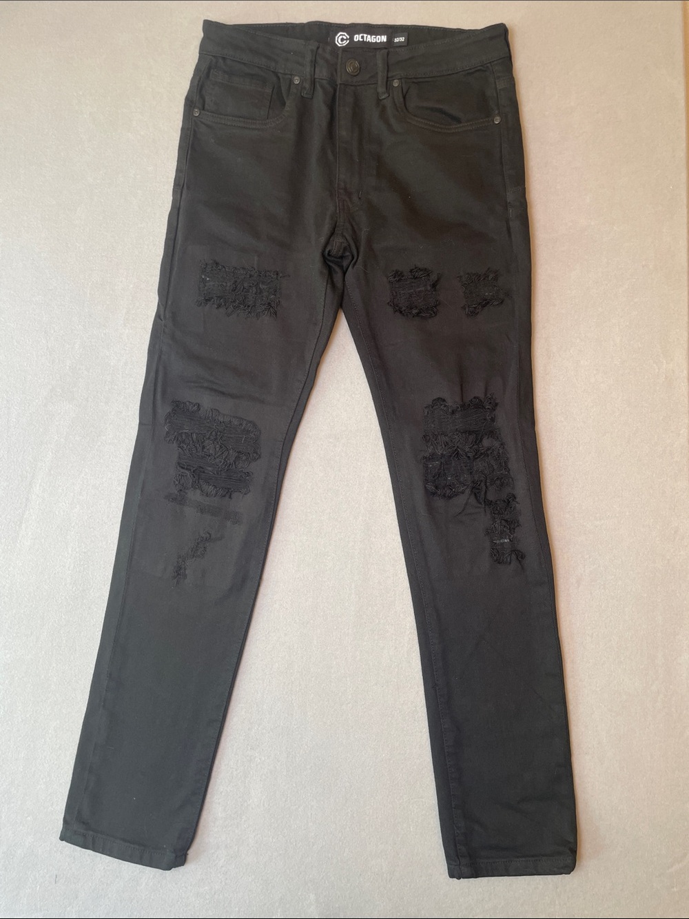 Octagon Black Straight Slim Distressed Jeans 32/32